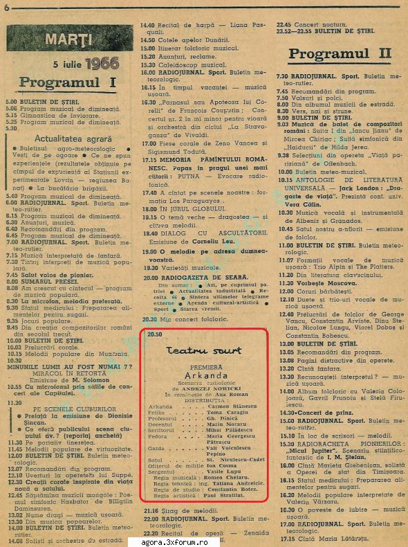 nowicki andrzej - arkanda ( 5.vii.1966 ) regia paul stratilat premiera �  arkanda (1966) (teatru