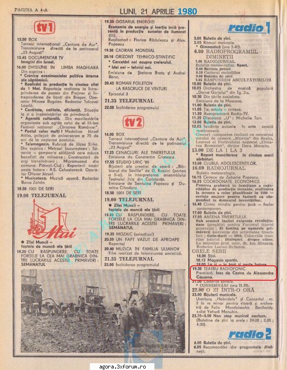 premiera in programul de radio �  ignes de castro (1980) (teatru